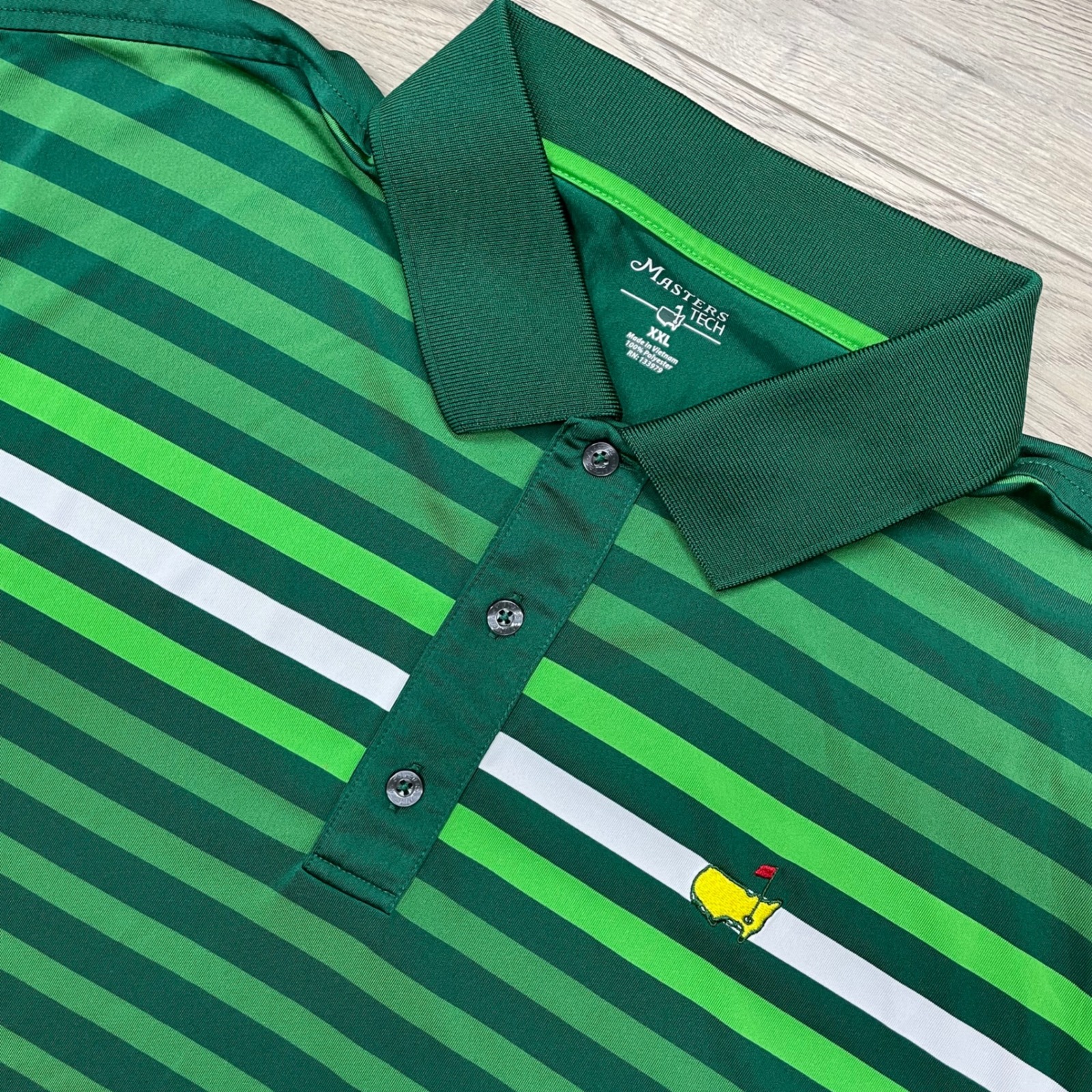 Masters Tech Polo Shirt Mens Xxl Green Striped Short Sleeve Golf Tournament